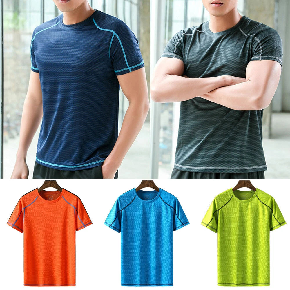 Mens Rash Guard Swim Shirt Short Sleeve UV Shirt Athletic Quick Dry T-Shirt Tee⇖
