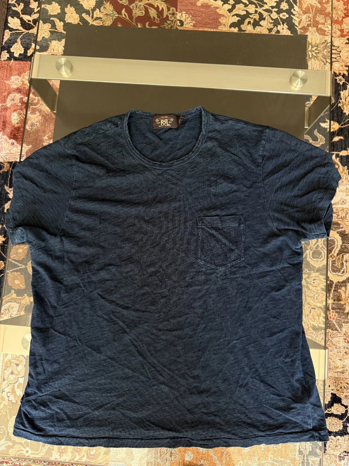Ralph Lauren RRL Blue Indigo Jersey Pocket 2XL T-Shirt