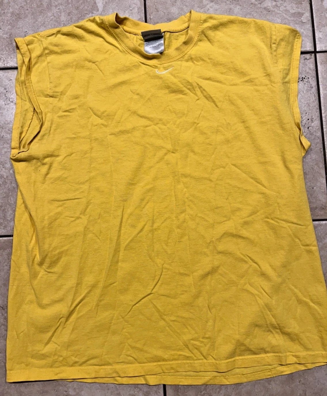 Vintage Y2K Nike Shirt Mens L Yellow Muscle Tank Center Swoosh Training Athletic