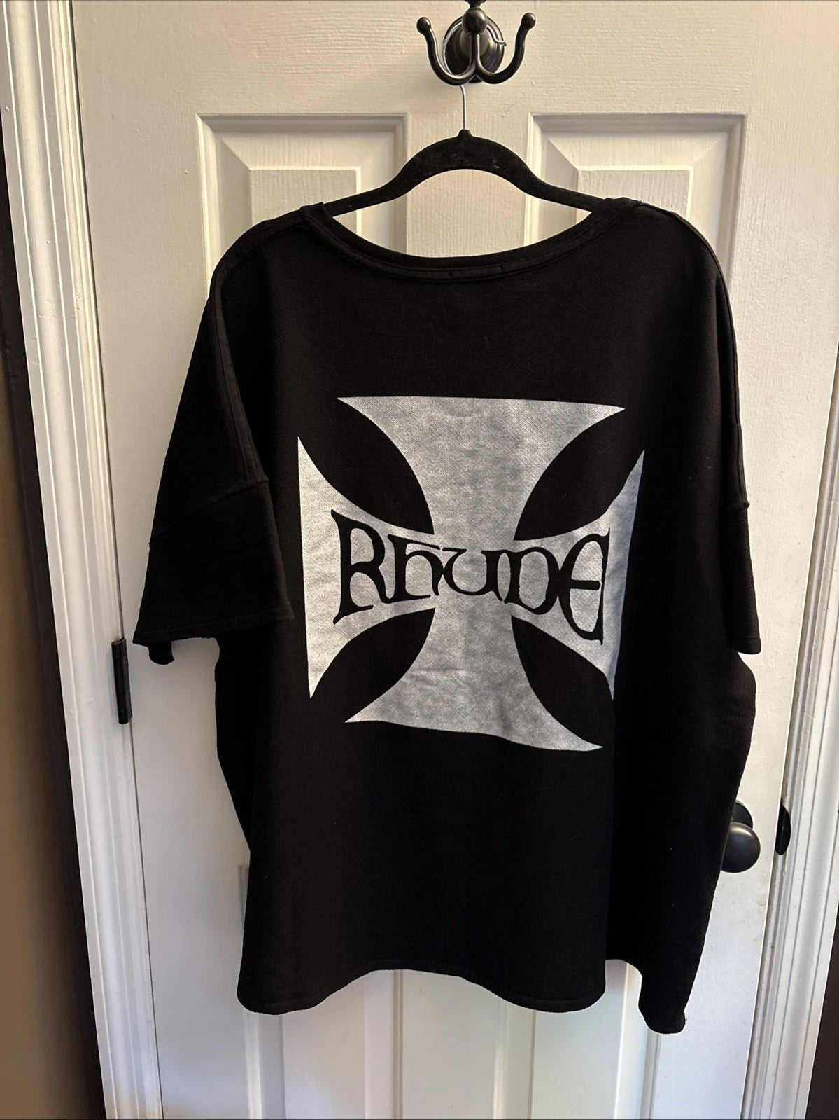 Rhude Cross  Men's Black  2XL Twill Cotton Graphic Logo  T-Shirt Size XXL ￼