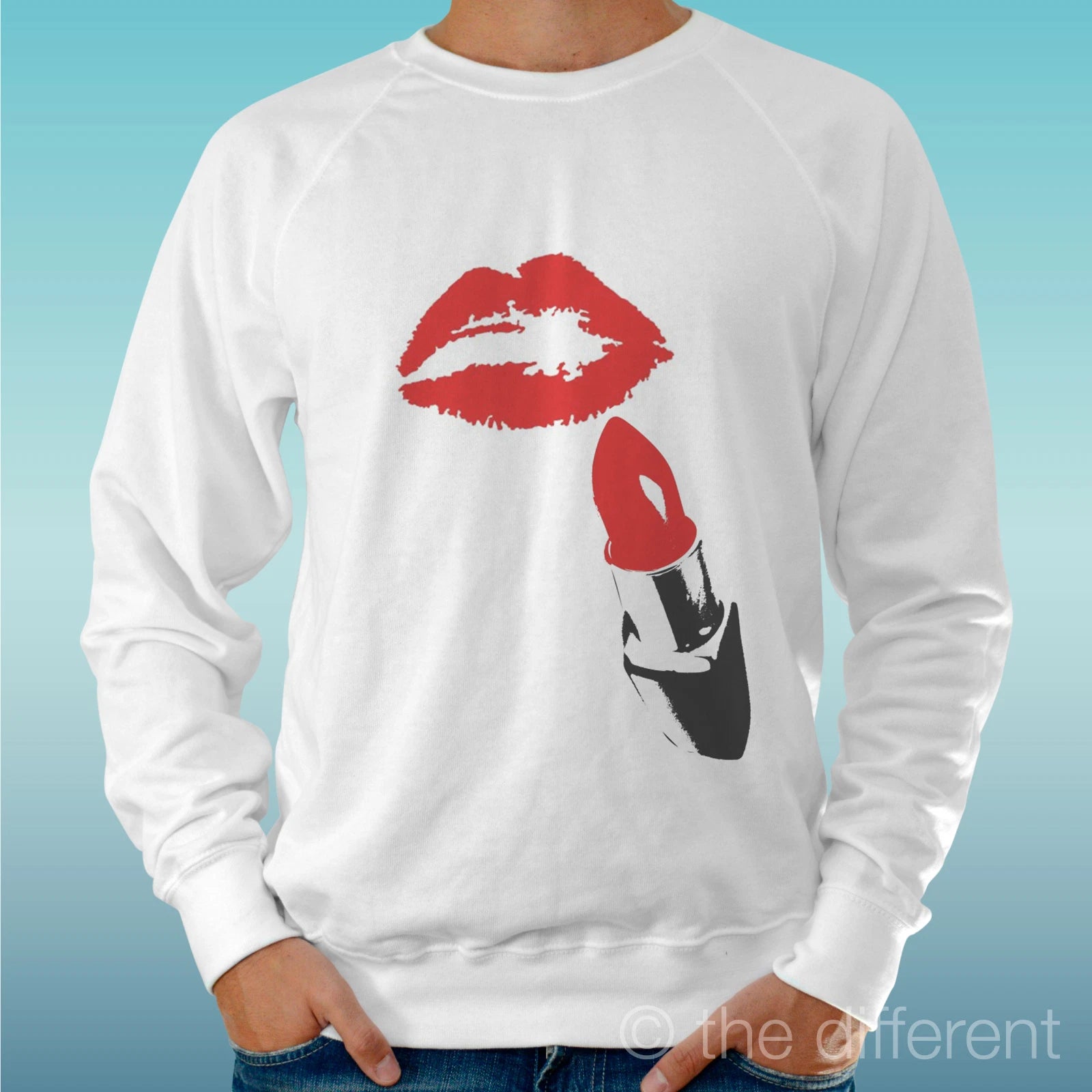 Felpa Man Light Sweater White " Lipstik Lipstick Red " Road To Happiness