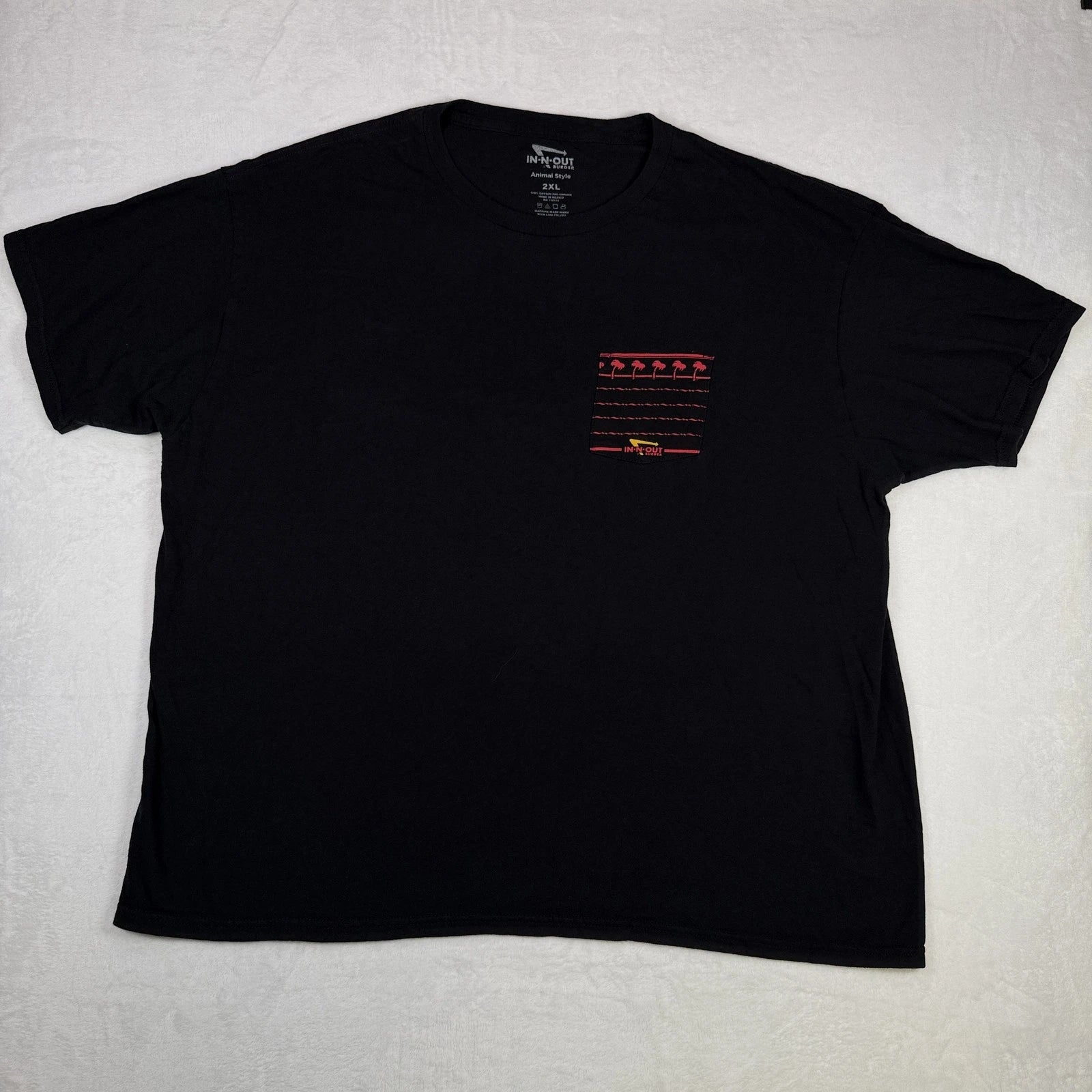 In-N-Out Burger Men's Graphic T-Shirt Size 2XL Black Animal Style Pocket Print