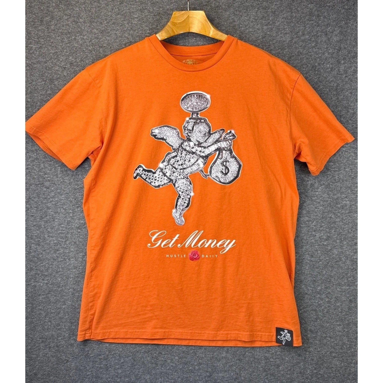 Muerte Graphic Tee Mens XL Orange Hipster Get Money Hustle Daily Cherub Angel