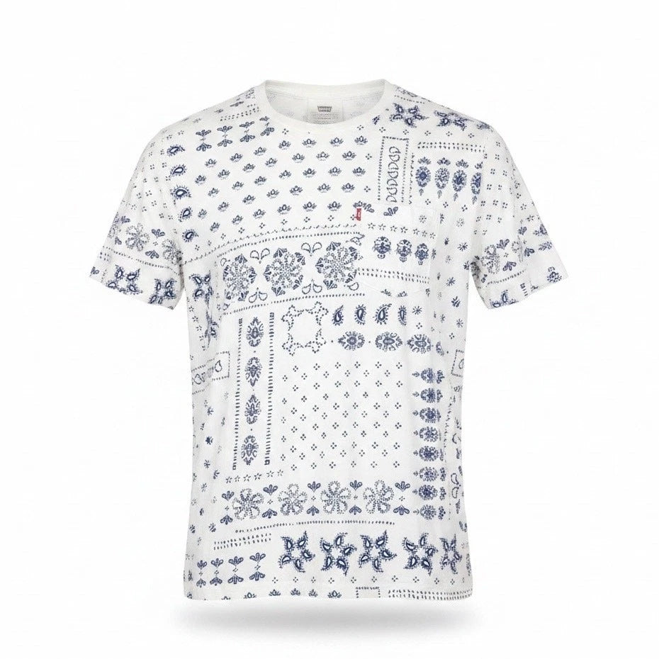Levi's Bandana Print Pocket T-Shirt White Blue Cotton 3X Summer Coastal Casual