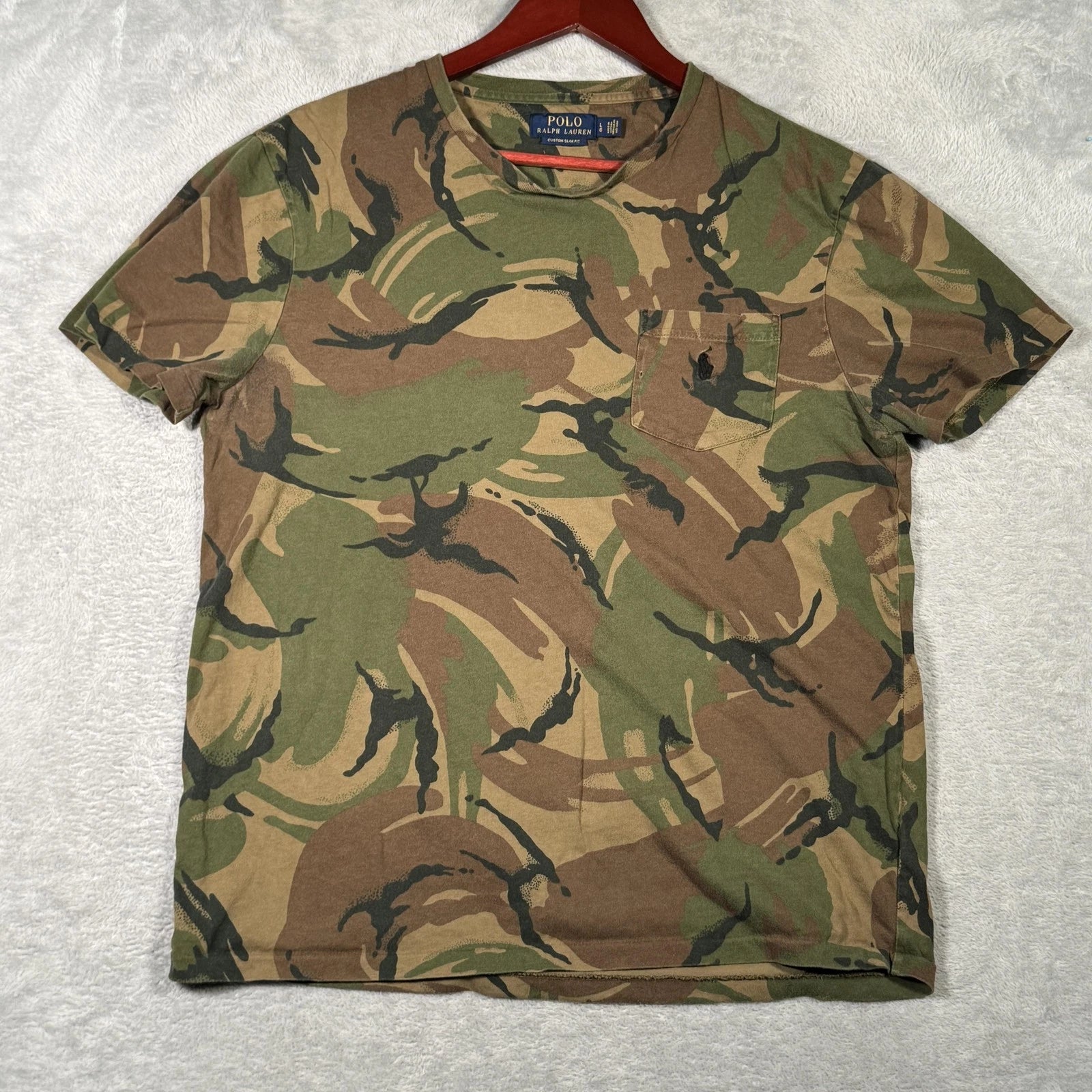 Polo Ralph Lauren Shirt Mens Large Camouflage Custom Slim Fit Pocket Pony Logo