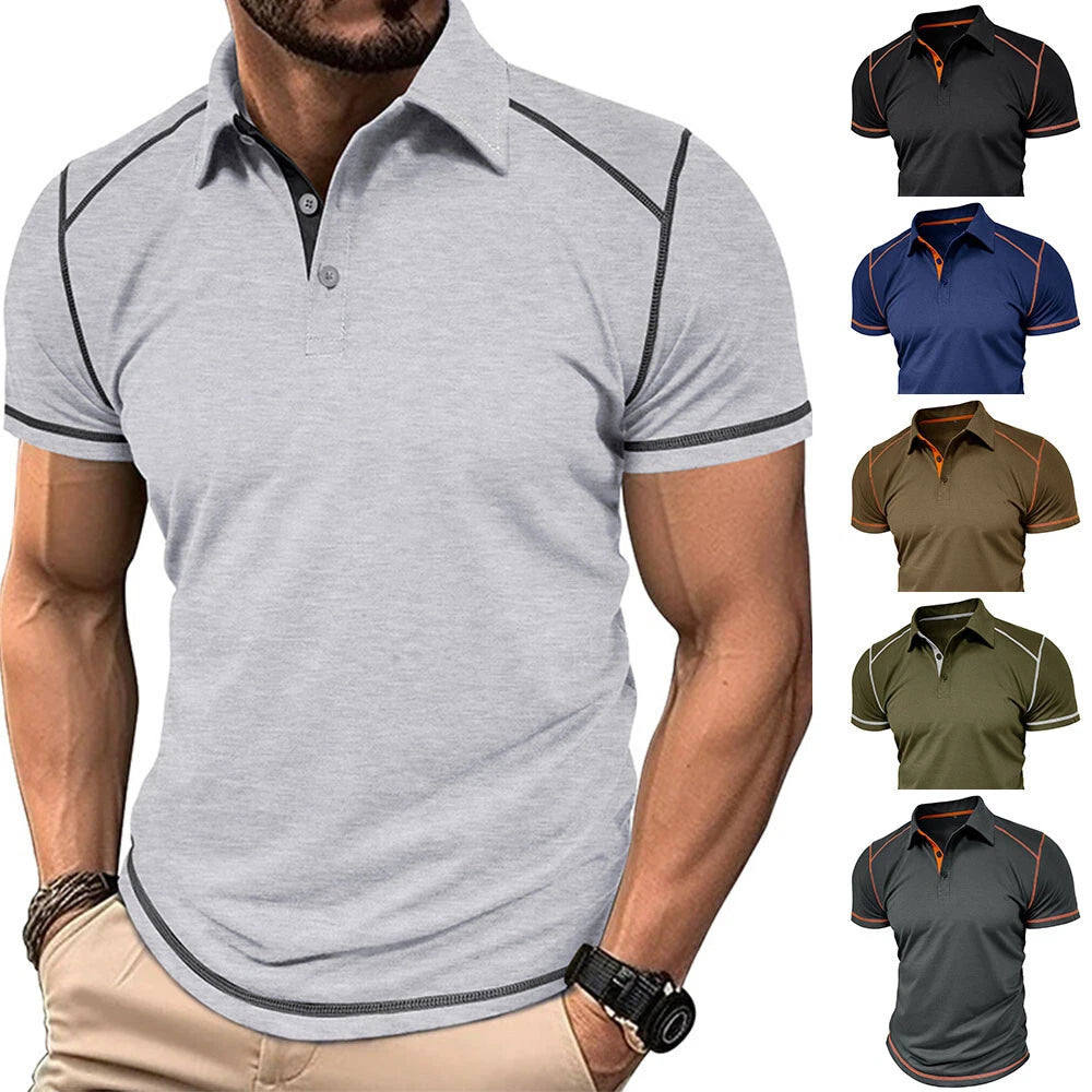 Mens Short Sleeve Shirt Business Golf Muscle Slim Fit Short Sleeve T-Shirt Top ▽