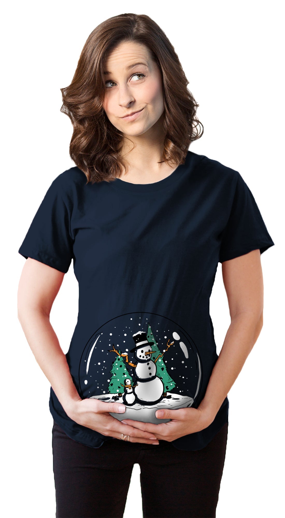 Snow Globe Snowman Maternity T Shirt