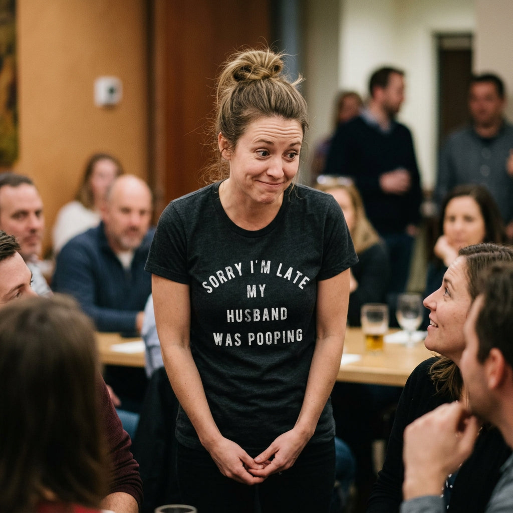 Sorry I'm Late My Husband Was Pooping Women's T Shirt