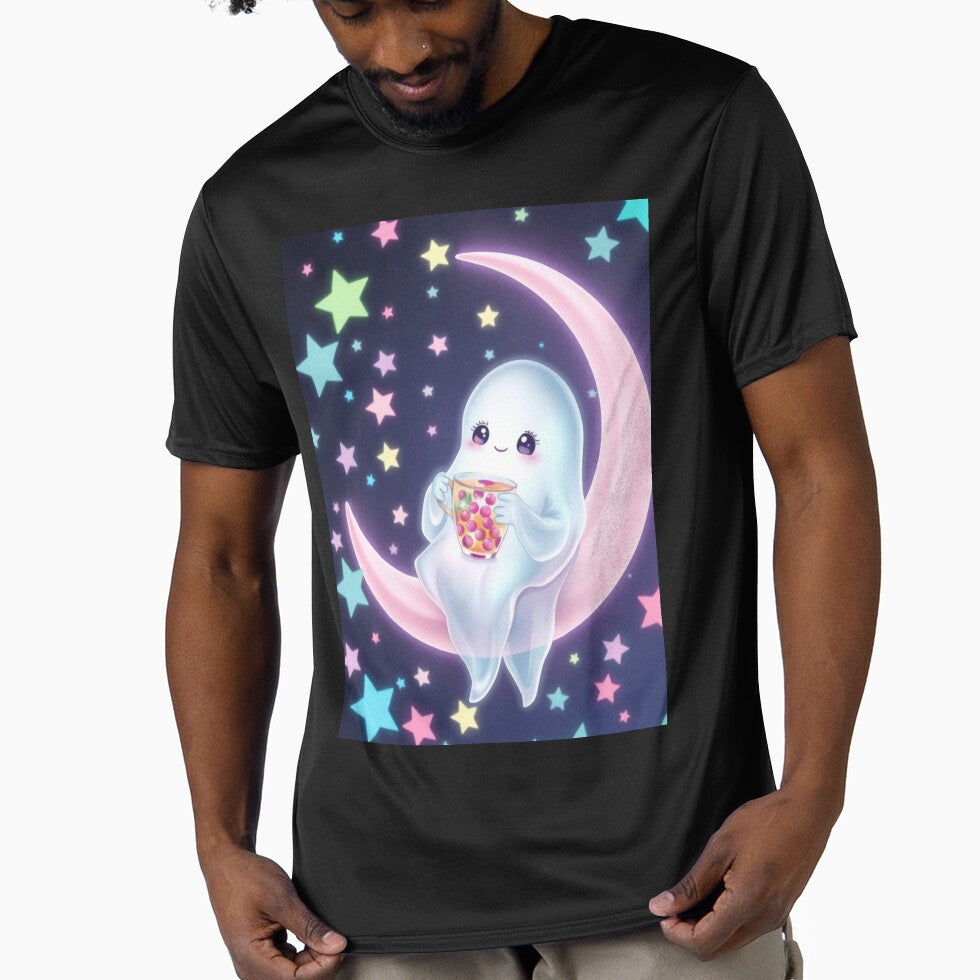 Pastel Halloween Kawaii Ghost on Moon by ArmaanArts T-Shirts, Hoodie, Sweatshirt | BlankRebels.com (Image 1)