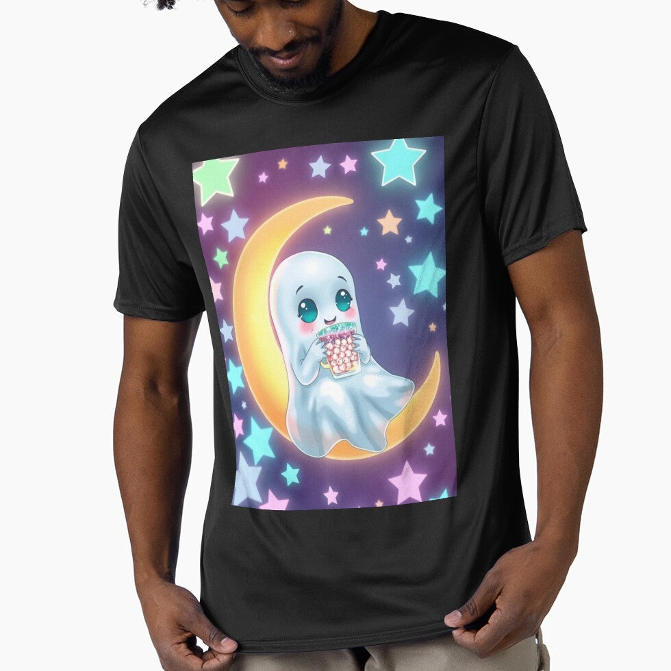 Kawaii Ghost Sitting on Moon with Candy by ArmaanArts T-Shirts, Hoodie, Sweatshirt | BlankRebels.com (Image 1)