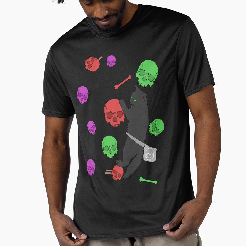 Black Cat climbing skull holds | Halloween and Day of the Dead by designsbyMoiLS T-Shirts, Hoodie, Sweatshirt (Image 1)