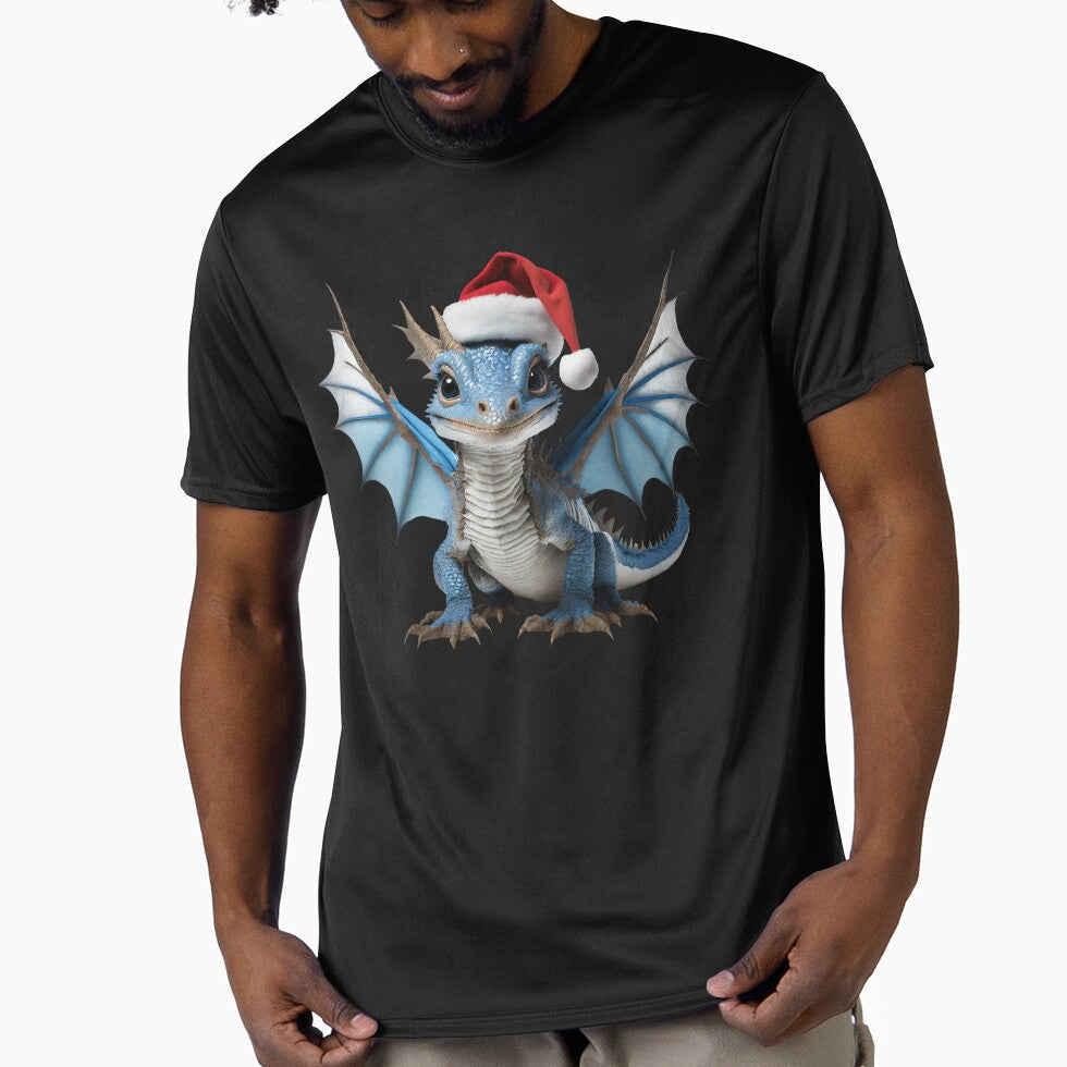 Realistic Artwork of a Cute Blue Baby Dragon Wearing a Red Festive Christmas Hat by CuteopiaGallery T-Shirts,... (Image 1)