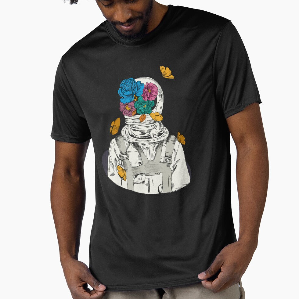 Astronaut design with flowers and butterflies looks fresh and pops up well by come40 T-Shirts, Hoodie, Sweatshirt (Image 1)