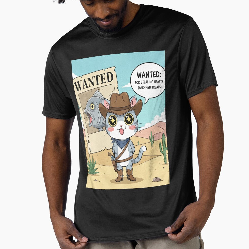Goofy Cowboy Anime Cat Kawaii Chibi Western Cat Wanted Poster Design by Neko-Doodle-co T-Shirts, Hoodie, Sweatshirt (Image 1)