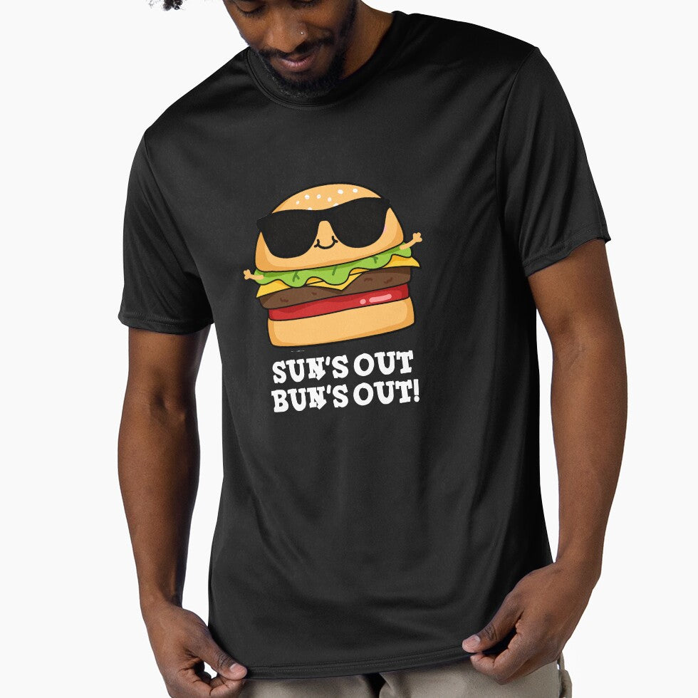 Sun's Out Bun's Out Funny Burger Puns (Dark BG) by punnybone T-Shirts, Hoodie, Sweatshirt | BlankRebels.com (Image 1)