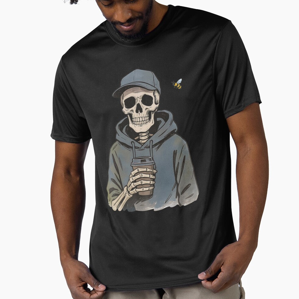 Urban Skeleton with Coffee | Funny Daily Routine Skeleton Cartoon by ColorSplash123 T-Shirts, Hoodie, Sweatshirt (Image 1)