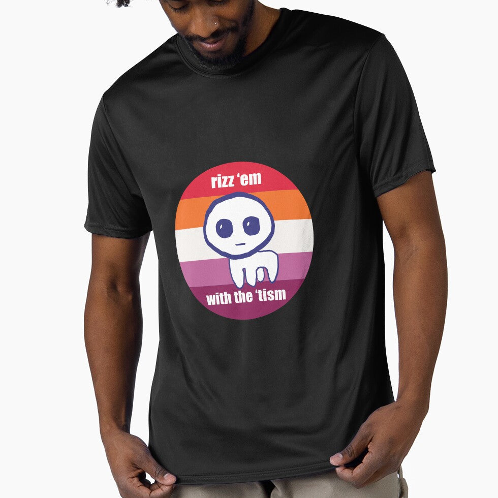 Lesbian "rizz em with the 'tism" tbh creature pride flag by ihavephotoshop T-Shirts, Hoodie, Sweatshirt (Image 1)