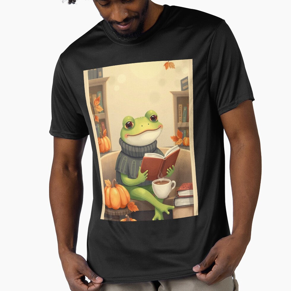 Cute Autumn Frog T-Shirt | Frog Reading Book | Cozy Fall Cottagecore Tee by ArmaanArts Hoodie, Sweatshirt (Image 1)