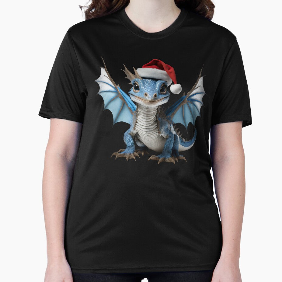 Realistic Artwork of a Cute Blue Baby Dragon Wearing a Red Festive Christmas Hat by CuteopiaGallery T-Shirts,... (Image 2)