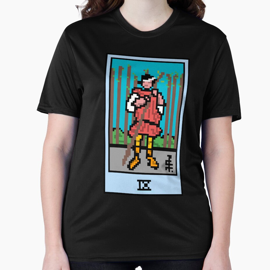 Wait, is this pixel art tarot? Green - Minor Arcana 'Nine of Wands' (Design for T-shirt, stickers and other... (Image 2)