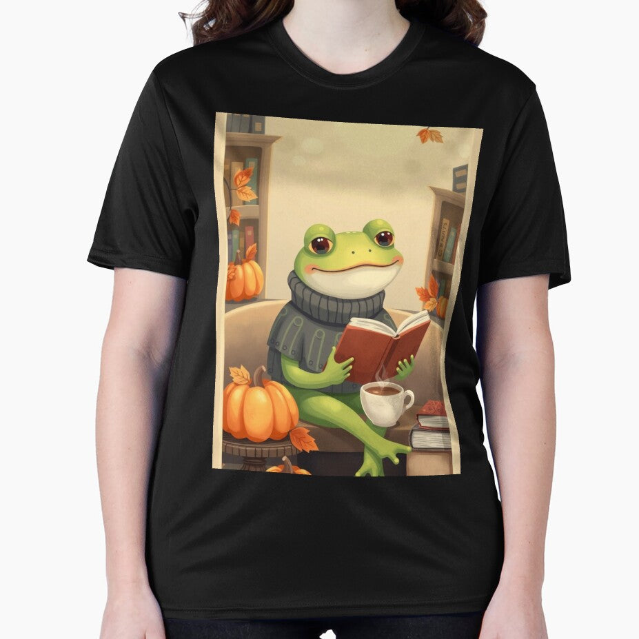 Cute Autumn Frog T-Shirt | Frog Reading Book | Cozy Fall Cottagecore Tee by ArmaanArts Hoodie, Sweatshirt (Image 2)
