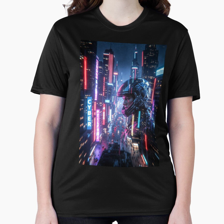 Cyberpunk Neon Profile – Futuristic Helmet Rider in Vibrant Night Metropolis by RadaQueen T-Shirts, Hoodie,... (Image 2)