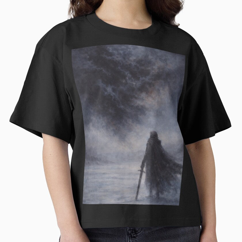 Solitary Knight in the Fog – Dark Fantasy Oil Painting by Visualynx T-Shirts, Hoodie, Sweatshirt | BlankRebels.com (Image 1)