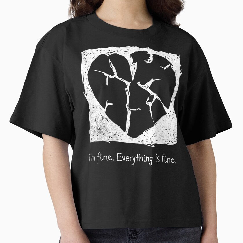 I’m Fine Everything’s Fine Broken Heart Doodle - Withe Print Hand Drawn Mental Health Art by RealLifeMerchies... (Image 1)