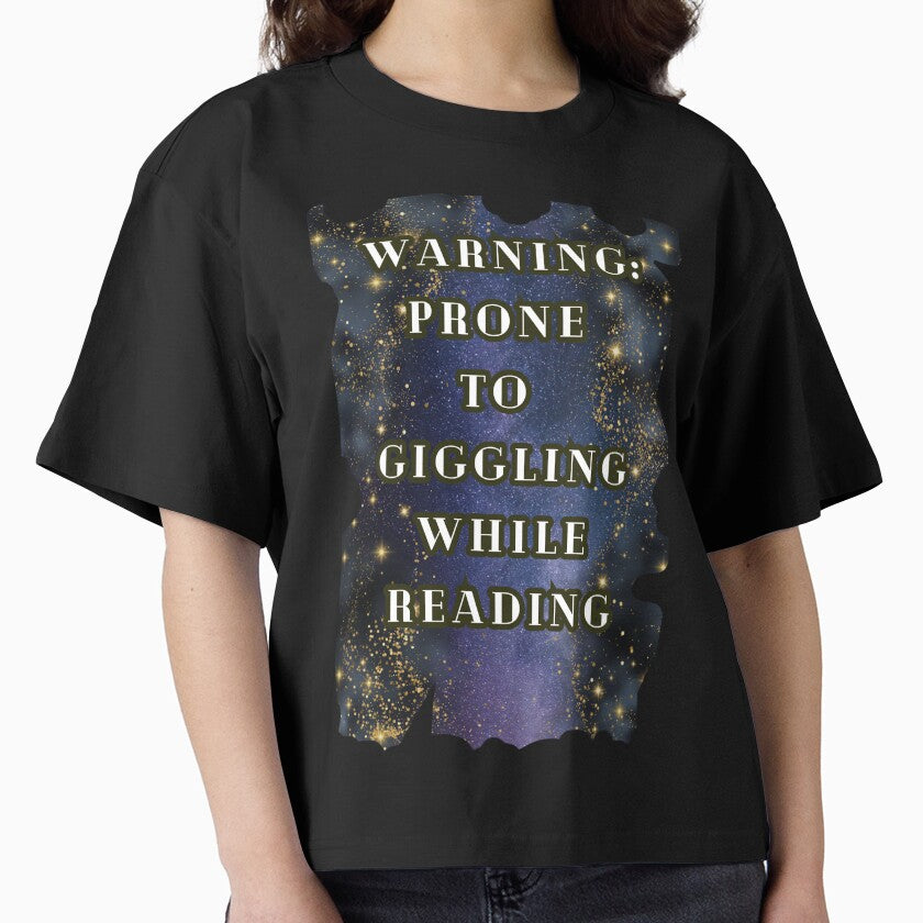 Warning Prone to Giggling While Reading Sparkling T-Shirt, Dark Romance Book Lover Funny Tee by DarkRomanceMom... (Image 1)
