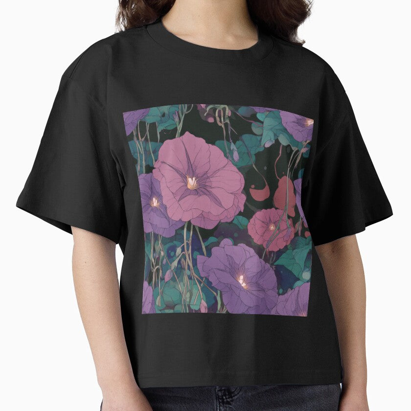 Midnight Morning Glory Floral in Purple and Teal | Seamless Pattern Nocturne Botanical Pattern by dawnleblanc55... (Image 1)