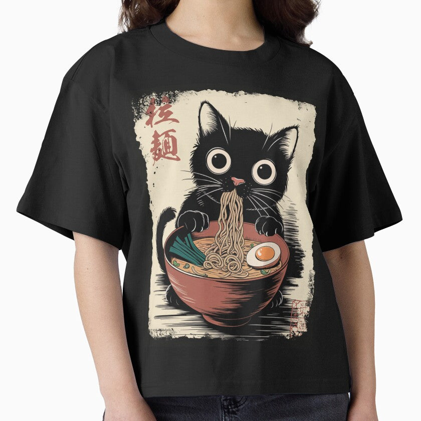 Ramen Cat - Black Cat Eating Ramen - Japanese Noodles - Cute Anime Style Art by Damcoc T-Shirts, Hoodie, Sweatshirt (Image 1)