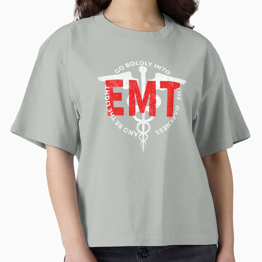 EMT Go Boldly Into The Darkness And Be The Light COVID 19 DISTRESSED VERSION by Dan Brady T-Shirts, Hoodie,... (Image 1)