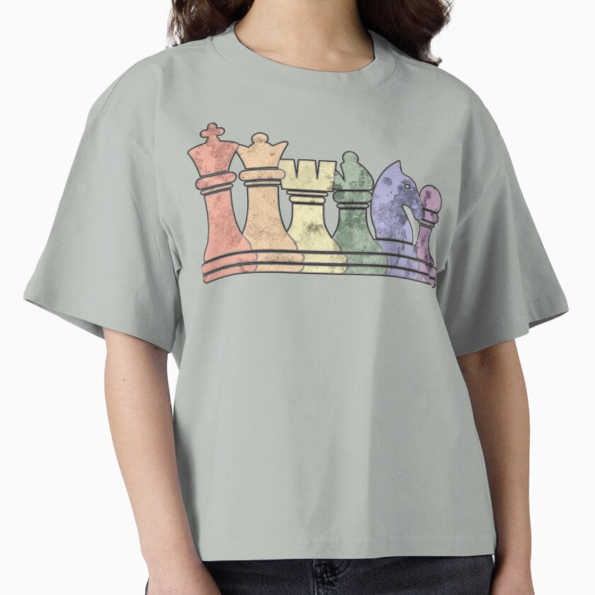 Distressed Retro Chess Pieces in a Rainbow Row by Happy Puppy Print On Demand T-Shirts, Hoodie, Sweatshirt (Image 1)