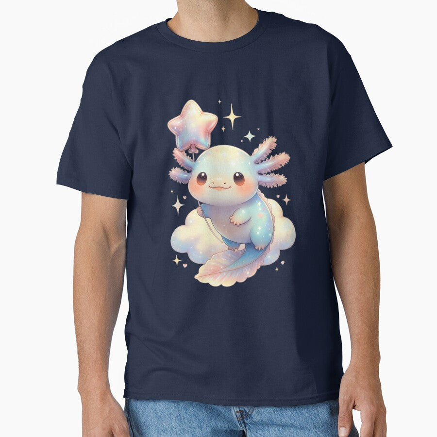 Adorable Axolotl Star Balloon Illustration Pastel Kids Axolotl Art by GrumpySableye T-Shirts, Hoodie, Sweatshirt (Image 1)