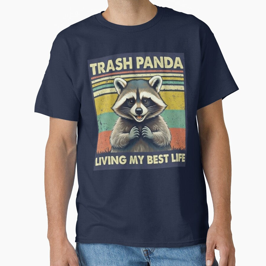 Trash Panda | Living My Best Life Retro Raccoon by BlueDogDesign T-Shirts, Hoodie, Sweatshirt | BlankRebels.com (Image 1)