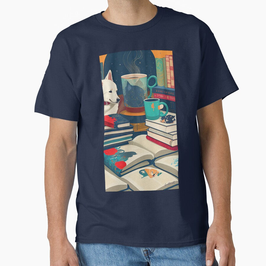 Books and coffee and dogs By CallisC Arts by CallisC-Arts T-Shirts, Hoodie, Sweatshirt | BlankRebels.com (Image 1)