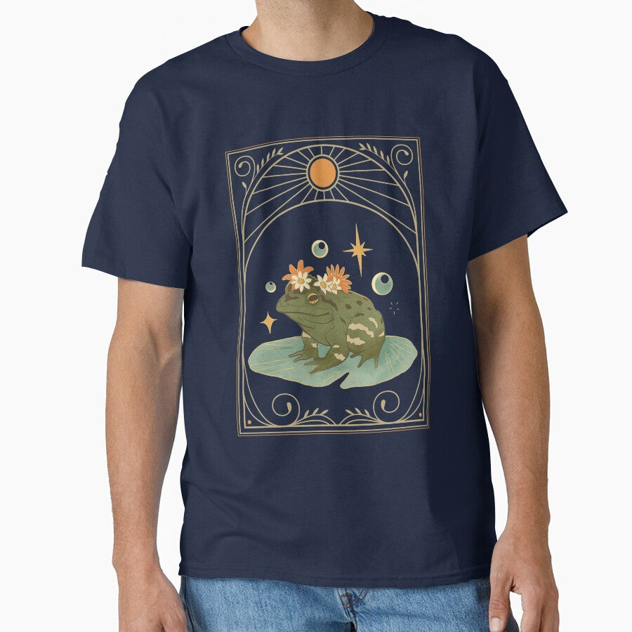 Cottagecore Aesthetic Frog Prince in Floral crown on a Lotus Leaf. by Festive Bug T-Shirts, Hoodie, Sweatshirt (Image 1)