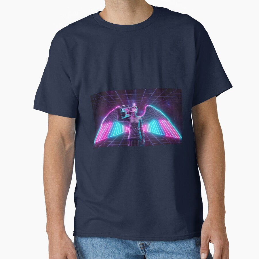 Neon Angel Statue with Boombox - 80s Vaporwave Glitch Art by powersunlight T-Shirts, Hoodie, Sweatshirt (Image 1)