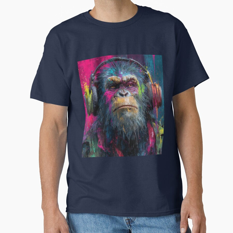 Stylish Dj Monkey Thinker Brutal With Headphones Art by GrinGalore T-Shirts, Hoodie, Sweatshirt | BlankRebels.com (Image 1)