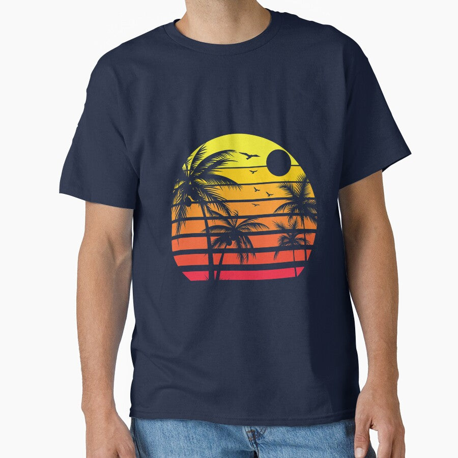 Retro Old Vintage Circle Base Design Palm Tree 90's Sunset Vibe by avinigav T-Shirts, Hoodie, Sweatshirt (Image 1)