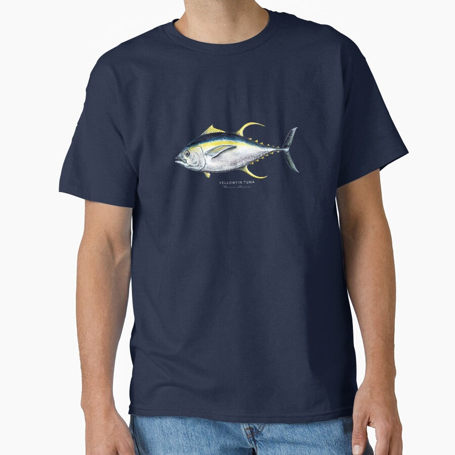 Yellowfin Tuna -  Detailed Watercolor Fish Illustration + Repeat Pattern by Melissa  MacMichael T-Shirts,... (Image 1)