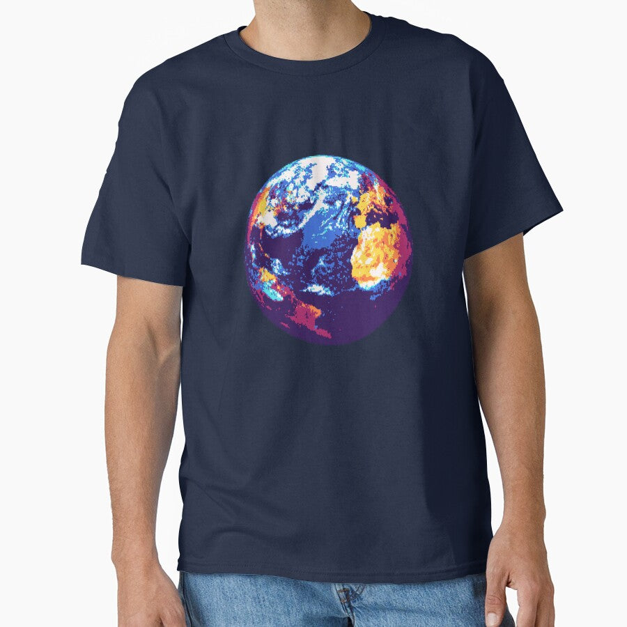 Pixelated Earth (Blue) by Planetation T-Shirts, Hoodie, Sweatshirt | BlankRebels.com (Image 1)