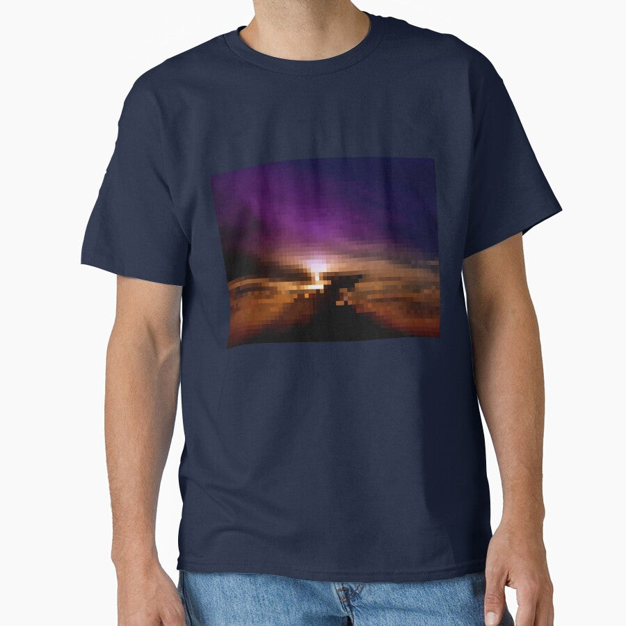Pixelated Colorful Sunset Silhouette by Potato Quality Prints T-Shirts, Hoodie, Sweatshirt | BlankRebels.com (Image 1)