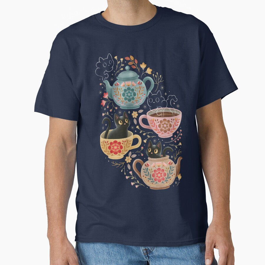 Teatime with Felines in Folk Flora by Perrin Le Feuvre T-Shirts, Hoodie, Sweatshirt | BlankRebels.com (Image 1)