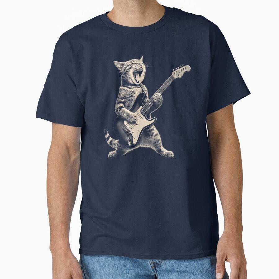 Rock Cat Playing Guitar Shirt,A Funny Guitar Cat Hoodie, by chipmuckdesignn Sweatshirt | BlankRebels.com (Image 1)