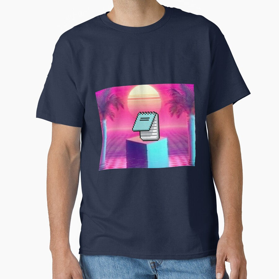 Vaporwave aesthetic - distorted columns, ferns, icon and sunset by analogsandpixel T-Shirts, Hoodie, Sweatshirt (Image 1)