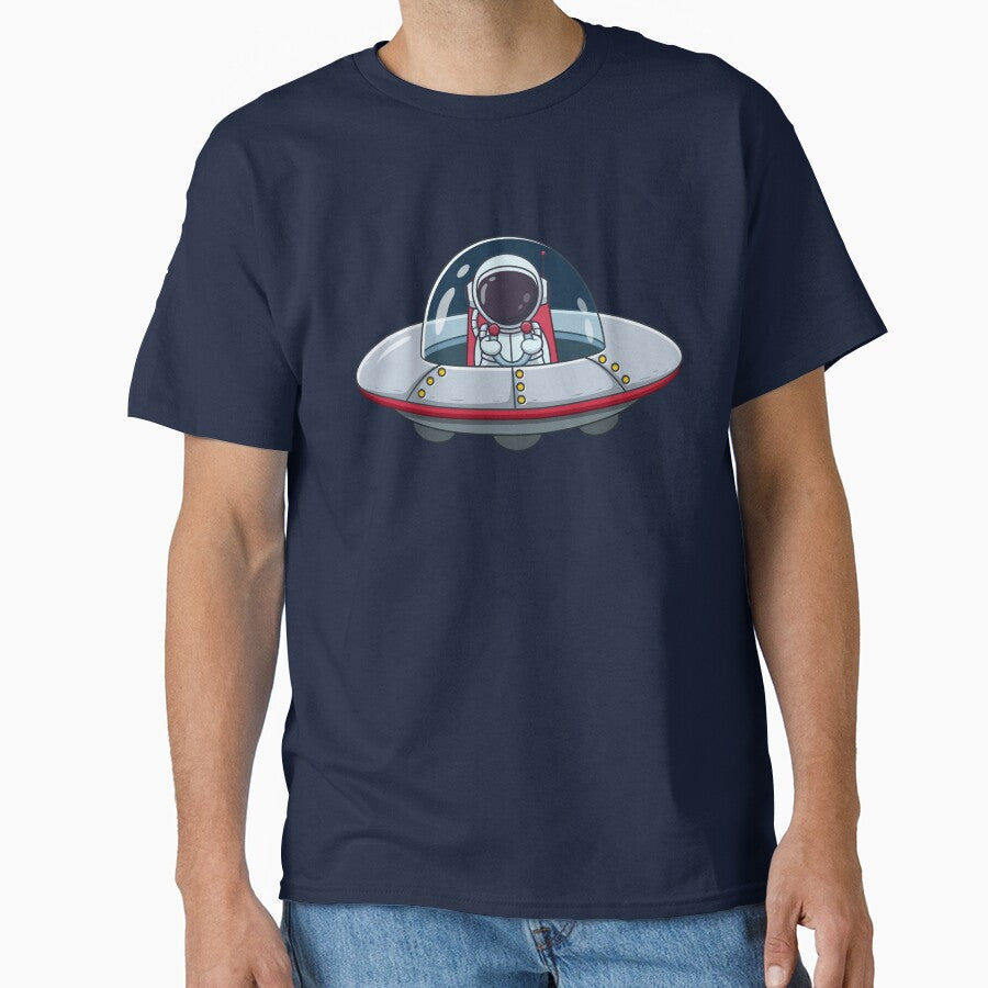 Cute Astronaut Riding Ufo Cartoon by Berryl09 T-Shirts, Hoodie, Sweatshirt | BlankRebels.com (Image 1)