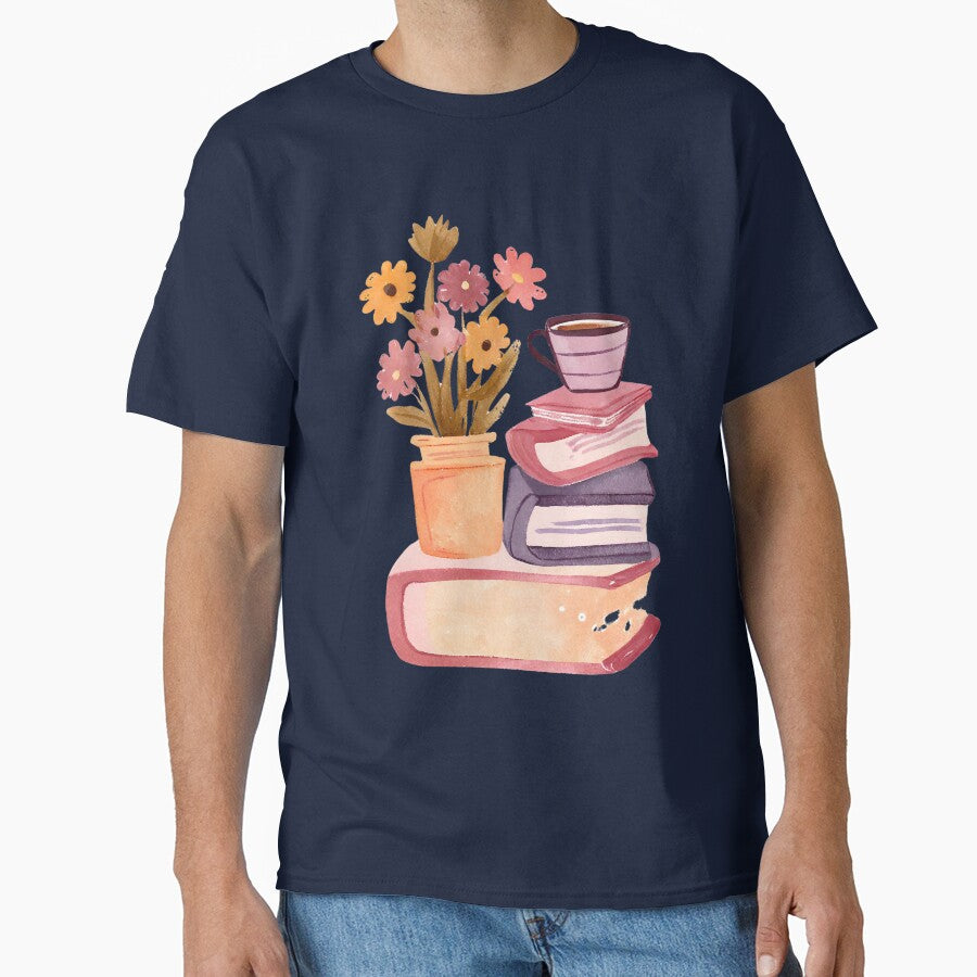 Books and Coffee and Flowers, Cute Watercolor by FarmOfCuties T-Shirts, Hoodie, Sweatshirt | BlankRebels.com (Image 1)