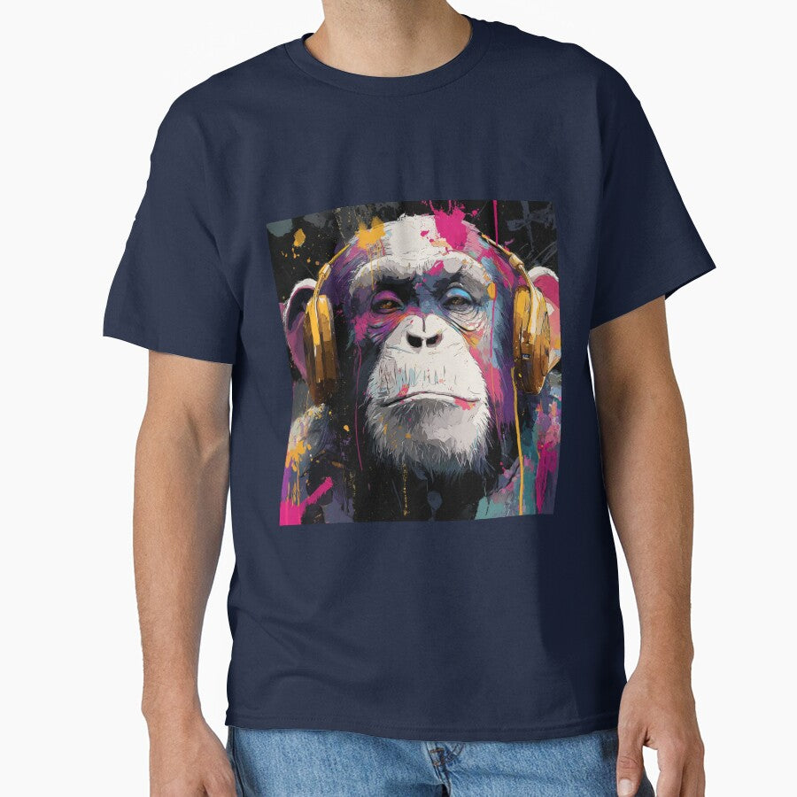 DJ Monkey Thinker Colorful With Gold Headphones by GrinGalore T-Shirts, Hoodie, Sweatshirt | BlankRebels.com (Image 1)