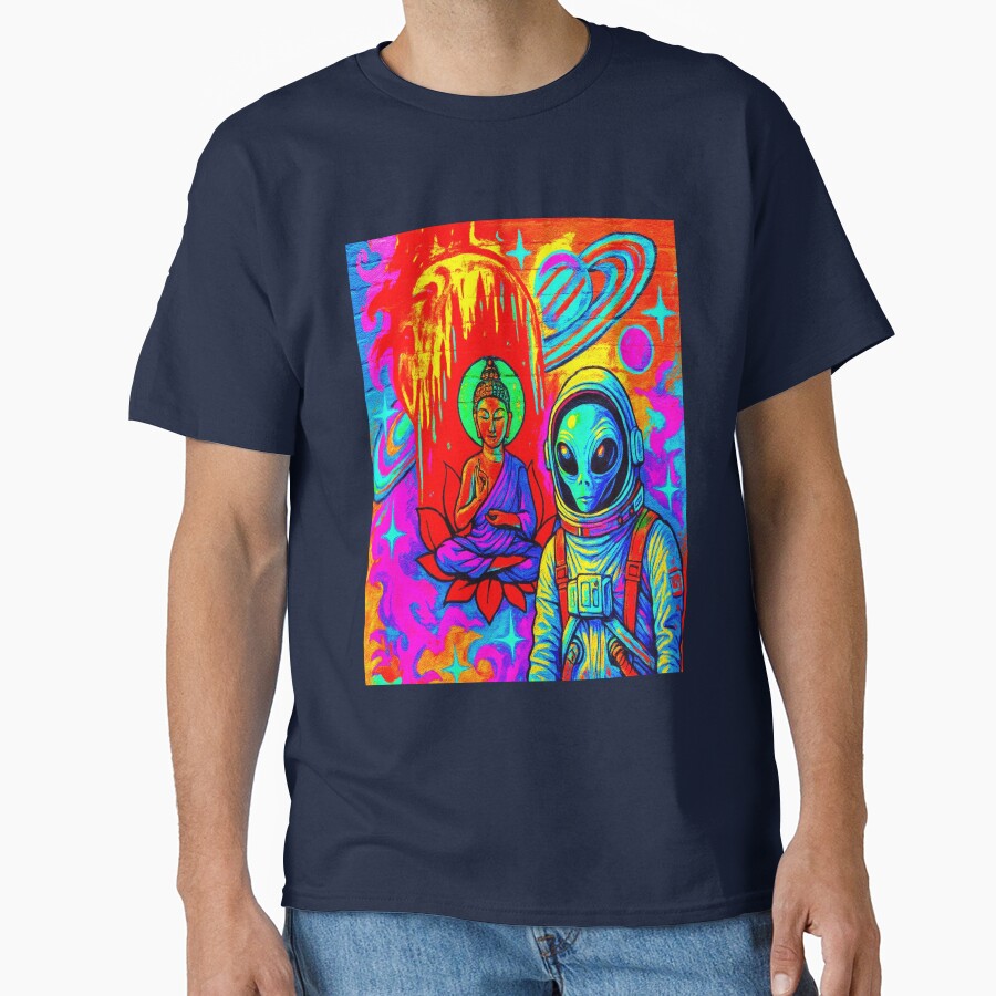 Alien and Buddha in psychedelic dimension by ROAD TRIPPING T-Shirts, Hoodie, Sweatshirt | BlankRebels.com (Image 1)